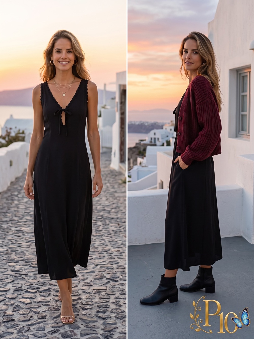 Feminine sleeveless midi dress~deep V neckline & delicate scallop embroidery SML